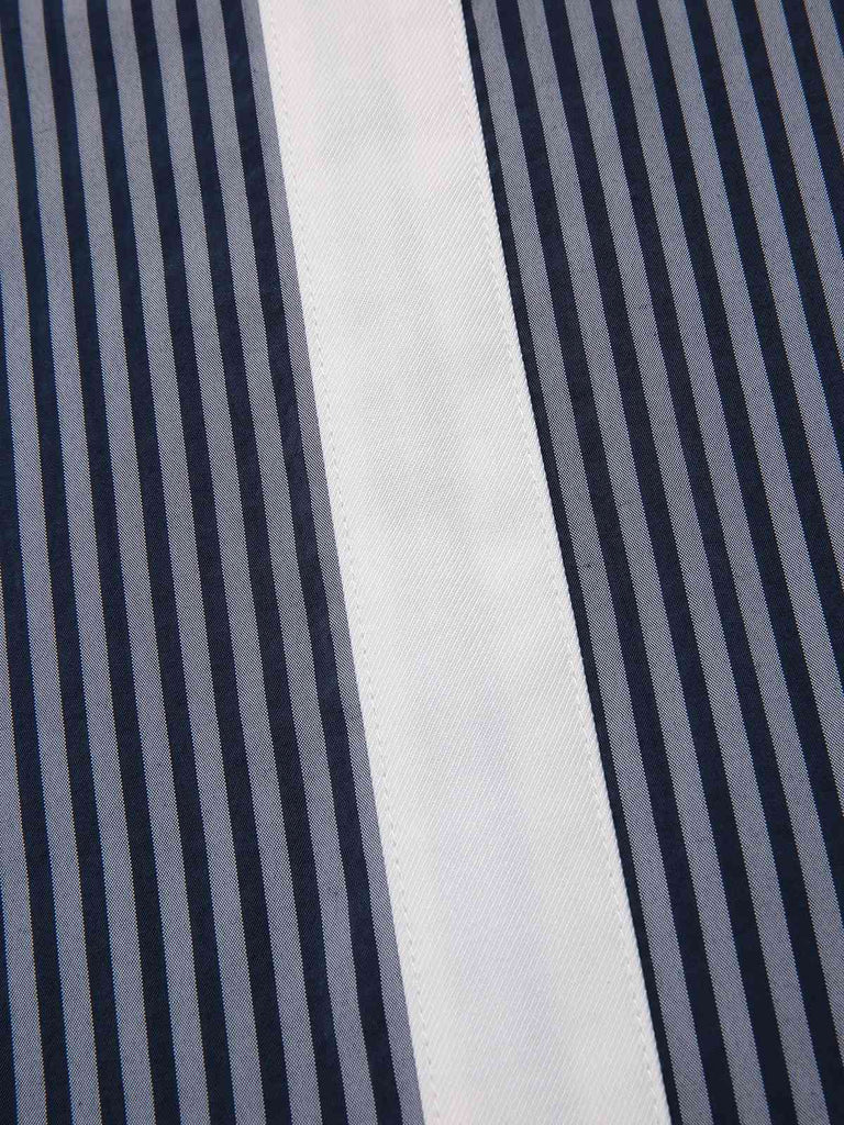 [Prévente] Robe trapèze bleu-gris à rayures et nœud années 1960