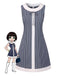 [Prévente] Robe trapèze bleu-gris à rayures et nœud années 1960