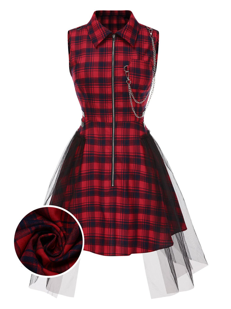 [Pré-vente] Robe tartan rouge col revers style punk des années 1980