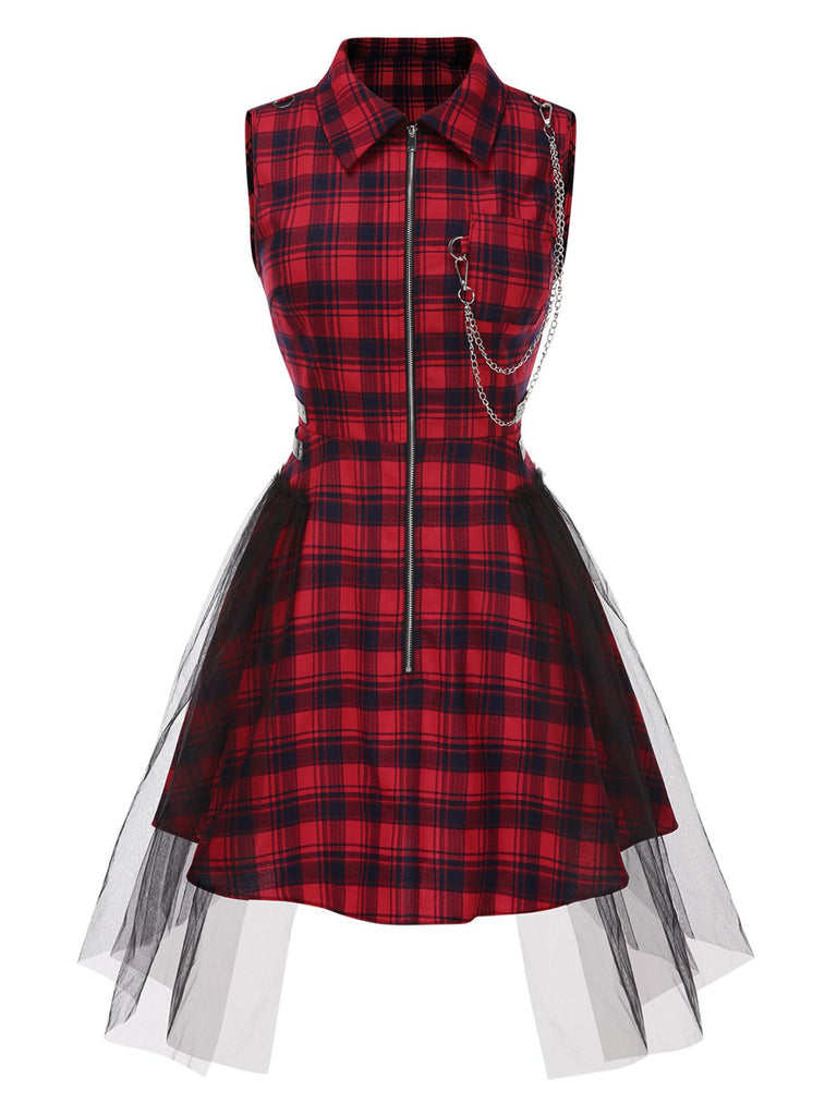 [Pré-vente] Robe tartan rouge col revers style punk des années 1980