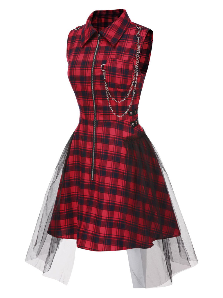 [Pré-vente] Robe tartan rouge col revers style punk des années 1980