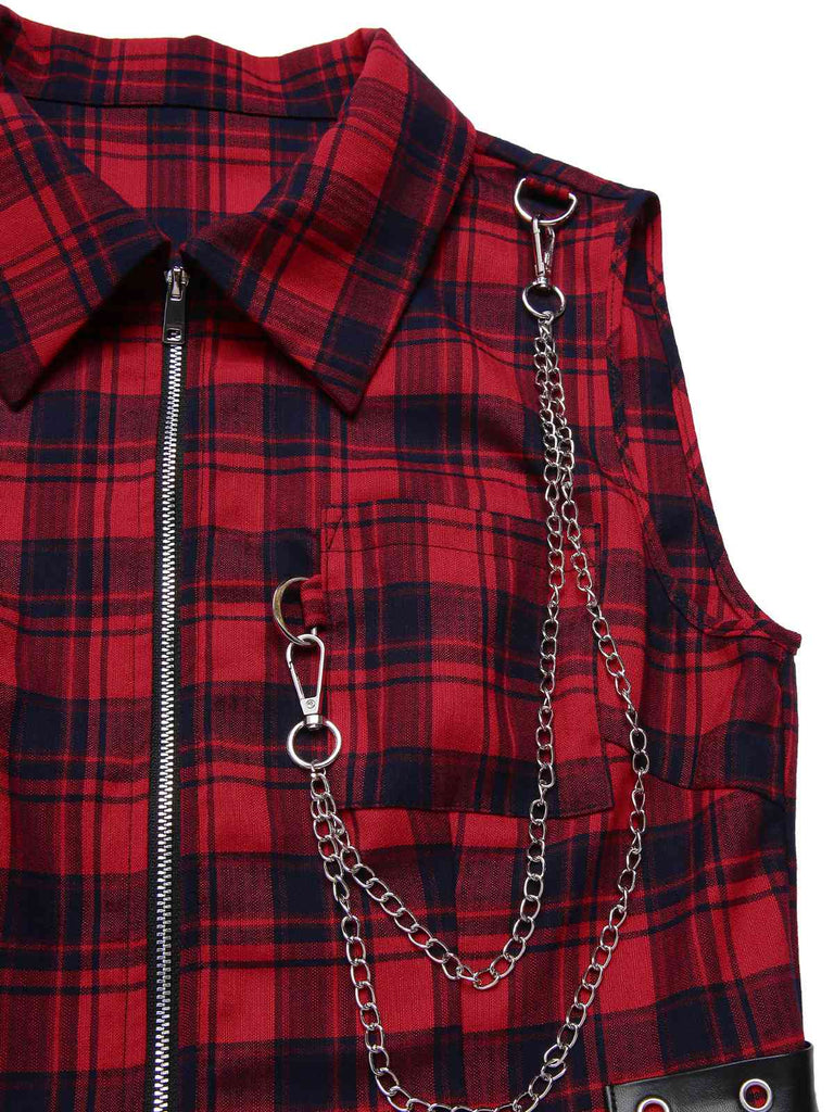 [Pré-vente] Robe tartan rouge col revers style punk des années 1980