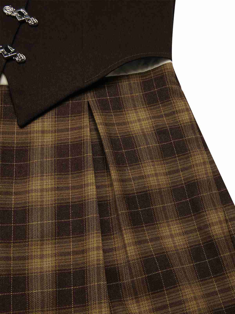 [Prévente] Combinaison faux 3 pièces à carreaux noir des années 1930 avec nœud