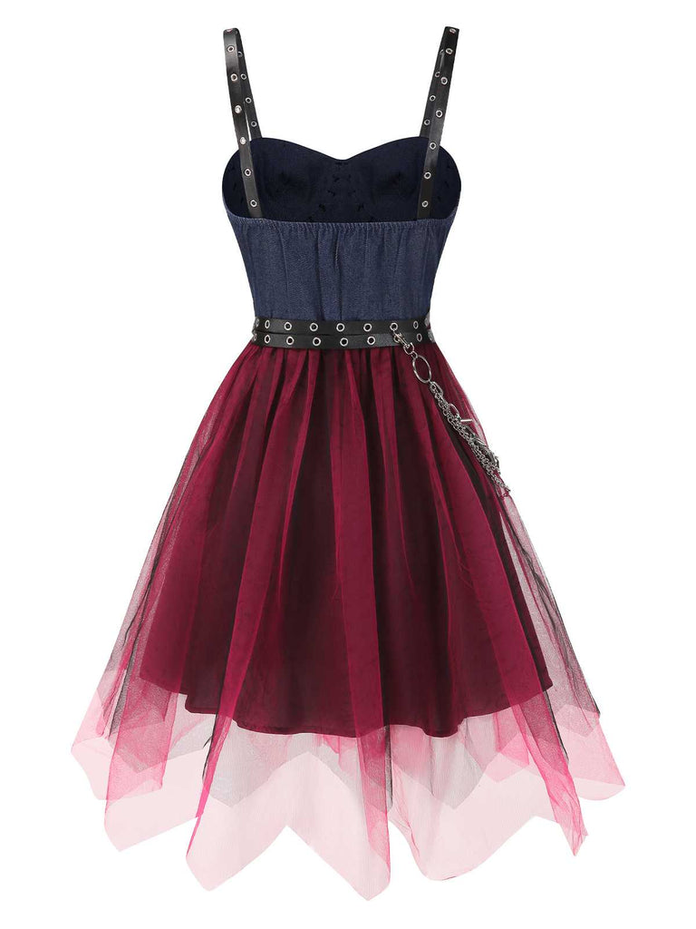 [Prévente] Robe punk en denim et tulle clouté années 1980