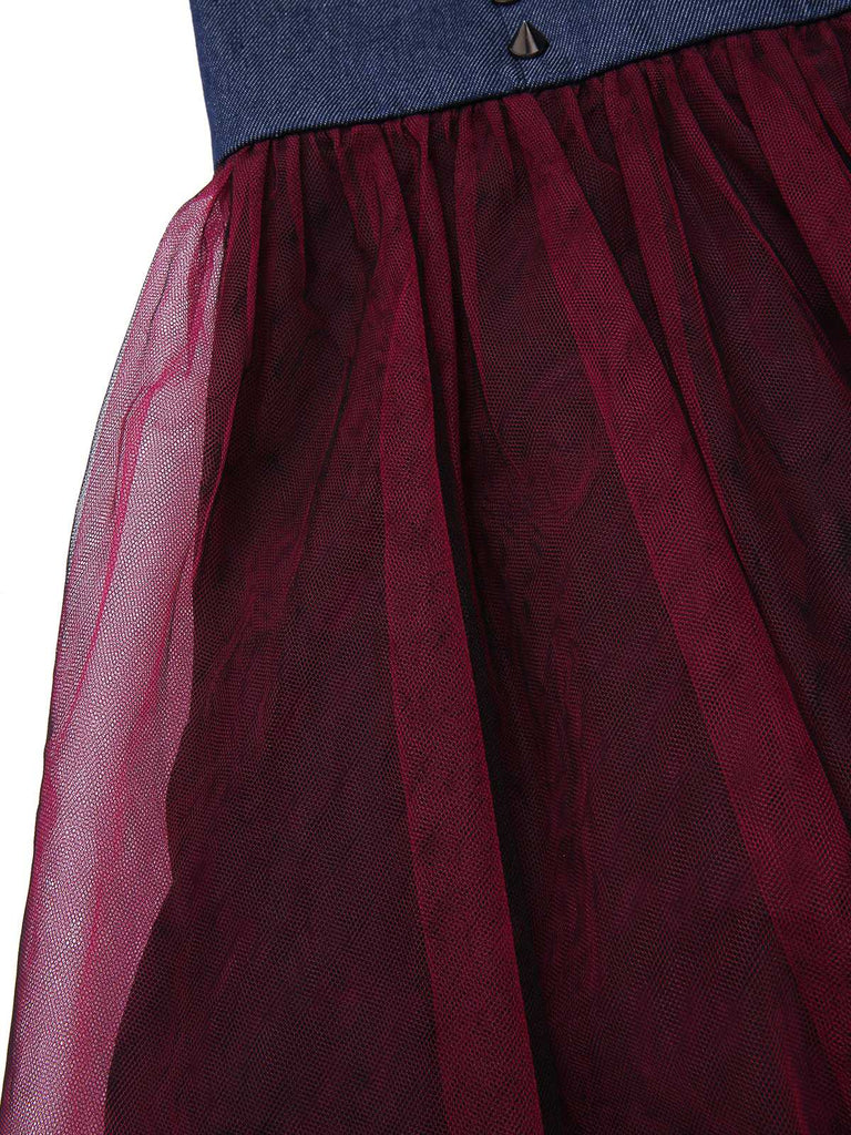 [Prévente] Robe punk en denim et tulle clouté années 1980