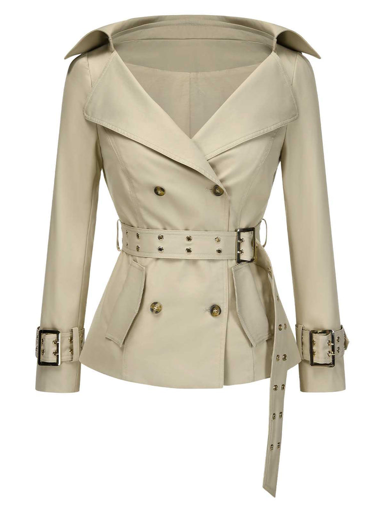 [Prévente] 2PCS veste ceinturée à revers et jupe crayon kaki des années 80
