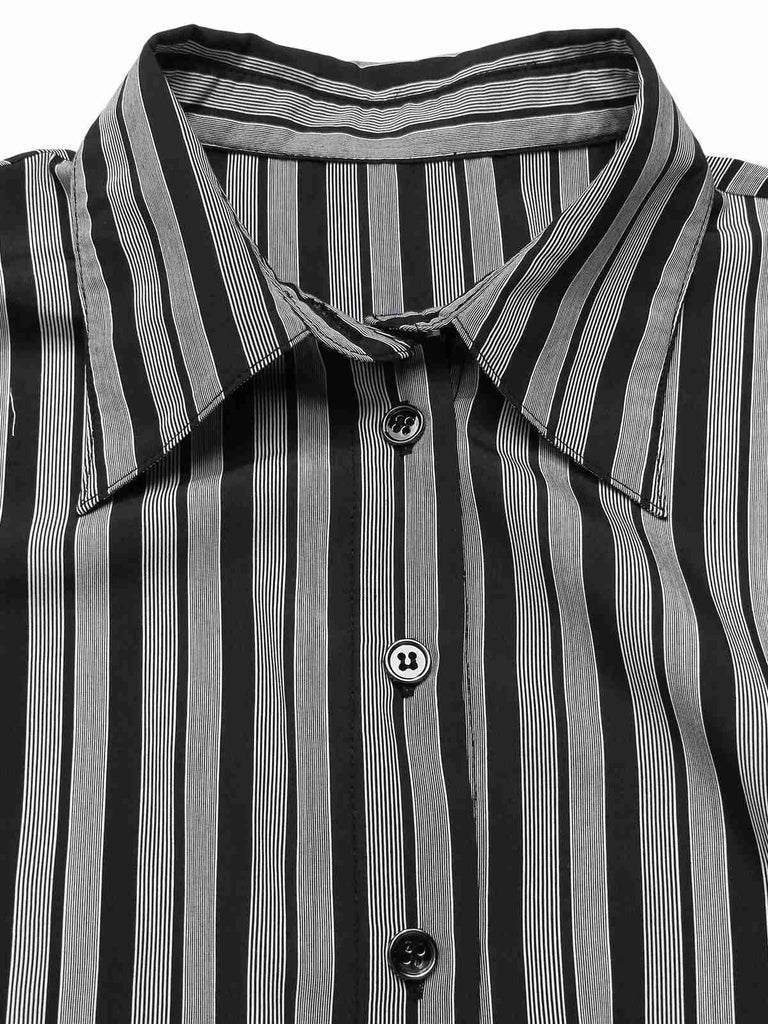 [Pré-vente] Combinaison noire à rayures et col chemise des années 40 avec cape