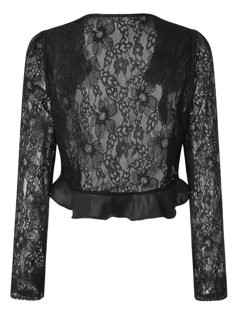[Prévente] Veste vintage noire à volants en dentelle années 1950