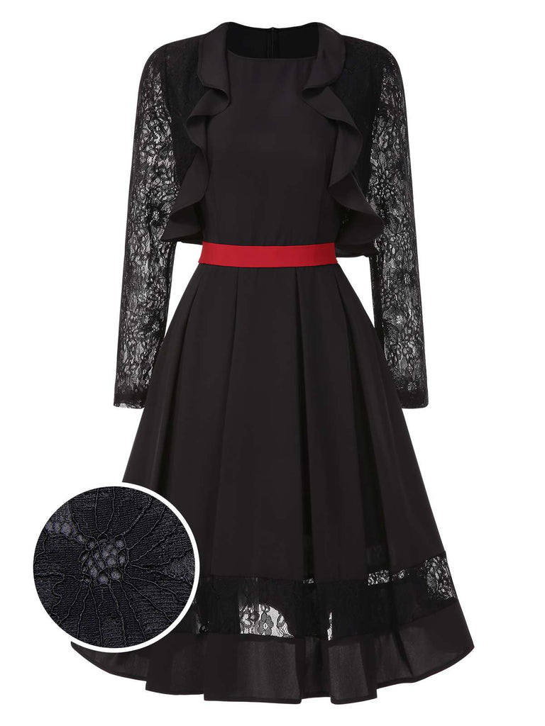 [Pré-vente] 2PCS veste et robe trapèze vintage en dentelle noire des années 1950