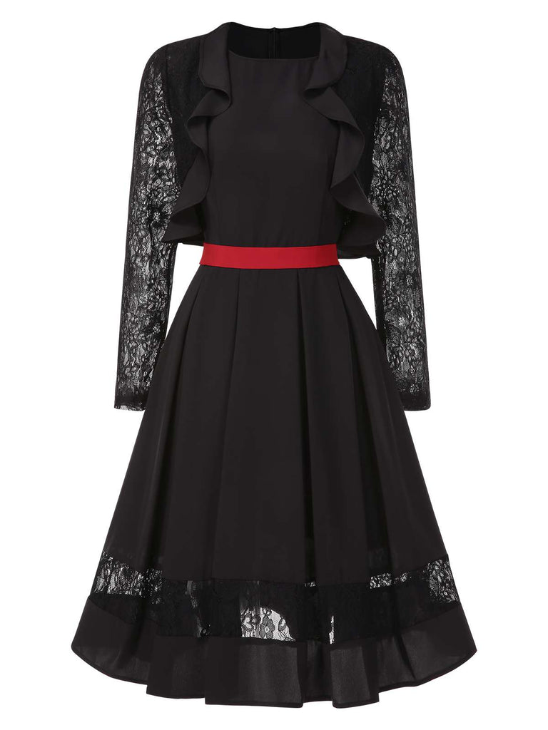 [Pré-vente] 2PCS veste et robe trapèze vintage en dentelle noire des années 1950