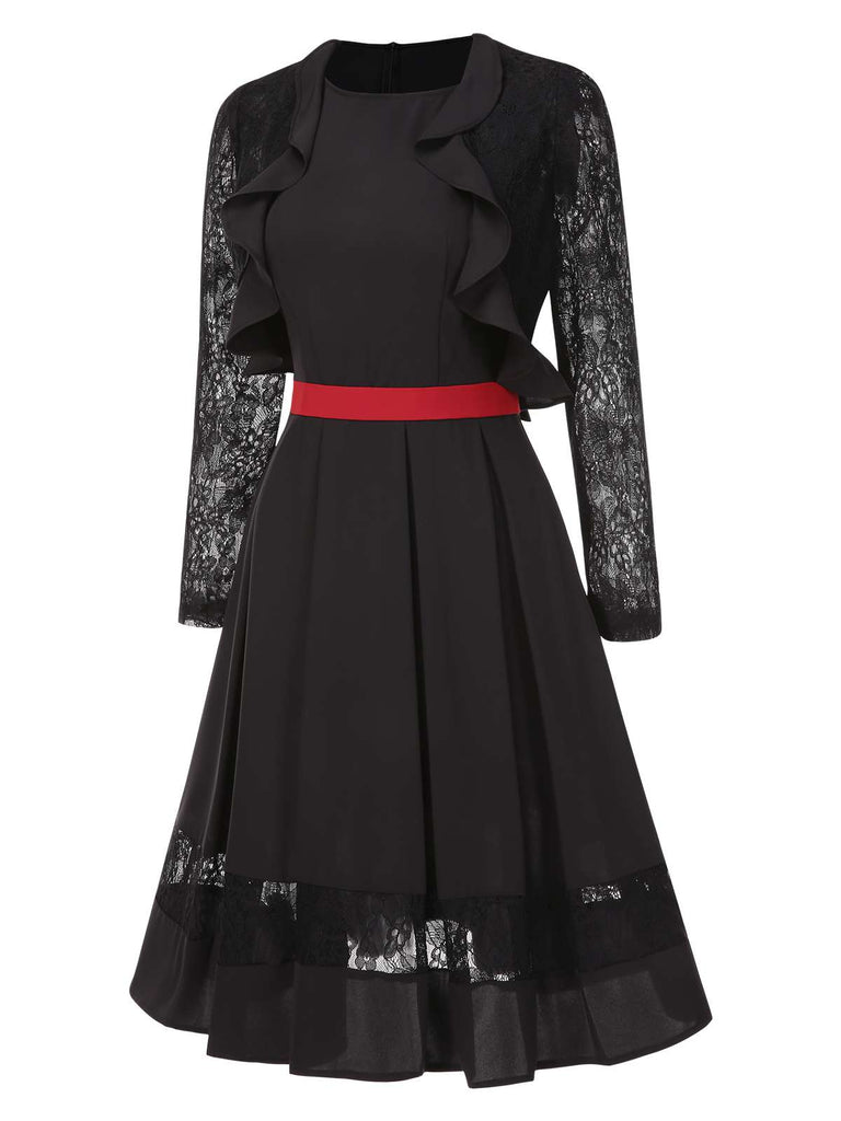 [Pré-vente] 2PCS veste et robe trapèze vintage en dentelle noire des années 1950