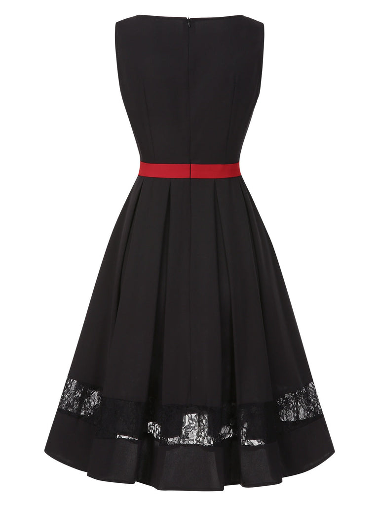 [Pré-vente] Robe noire à col bateau en dentelle contrastée des années 1950