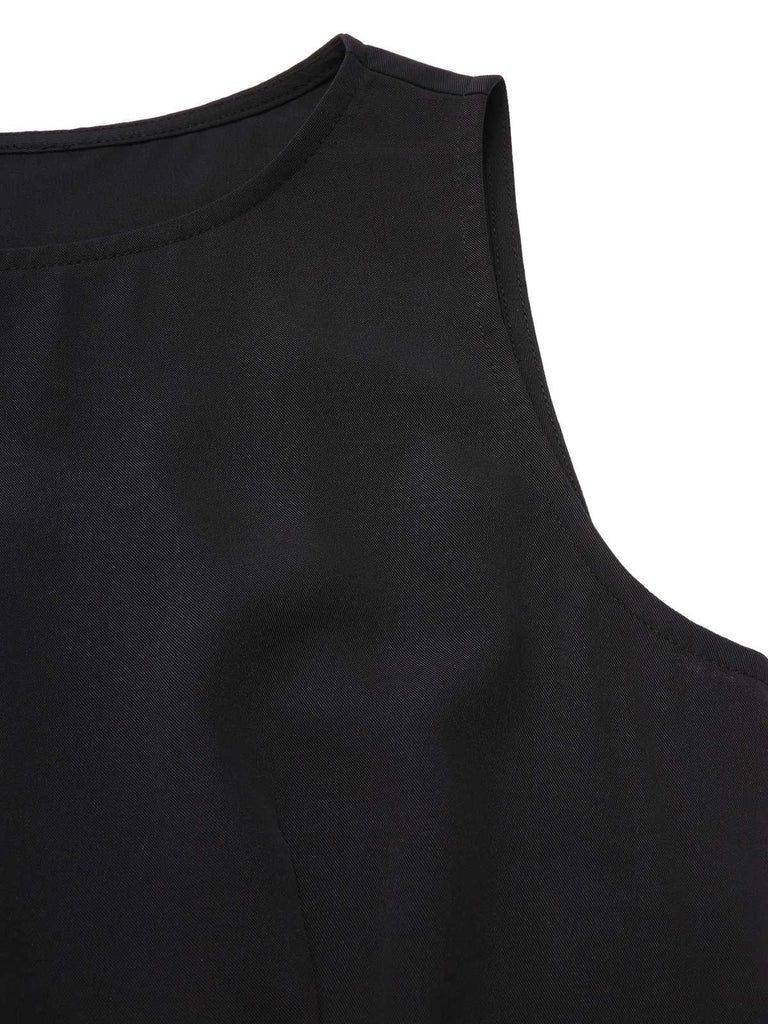 [Pré-vente] Robe noire à col bateau en dentelle contrastée des années 1950