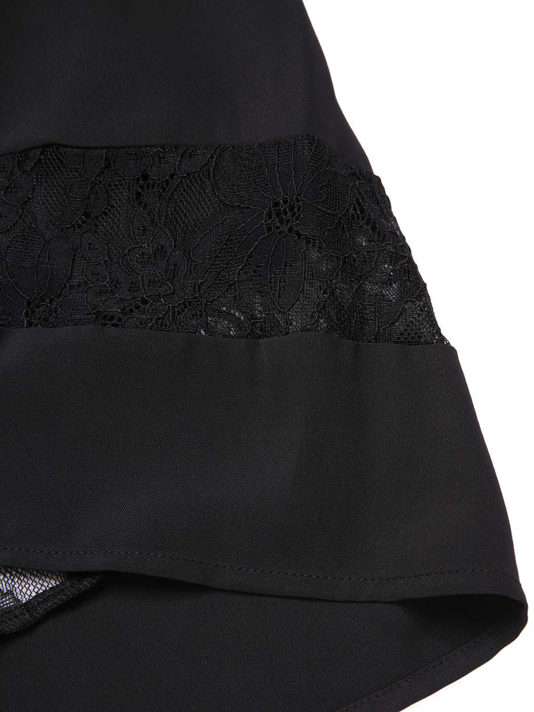 [Pré-vente] Robe noire à col bateau en dentelle contrastée des années 1950
