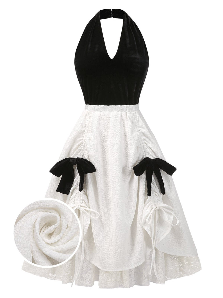 [Pré-vente] Robe blanche col licou en velours et dentelle des années 1950