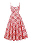 Robe trapèze rouge à bretelles spaghetti à carreaux des années 1950