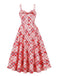 Robe trapèze rouge à bretelles spaghetti à carreaux des années 1950