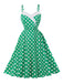 Robe verte à pois à bretelles spaghetti années 1950