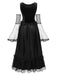 Robe noire patchwork en maille Halloween des années 1980 avec cape