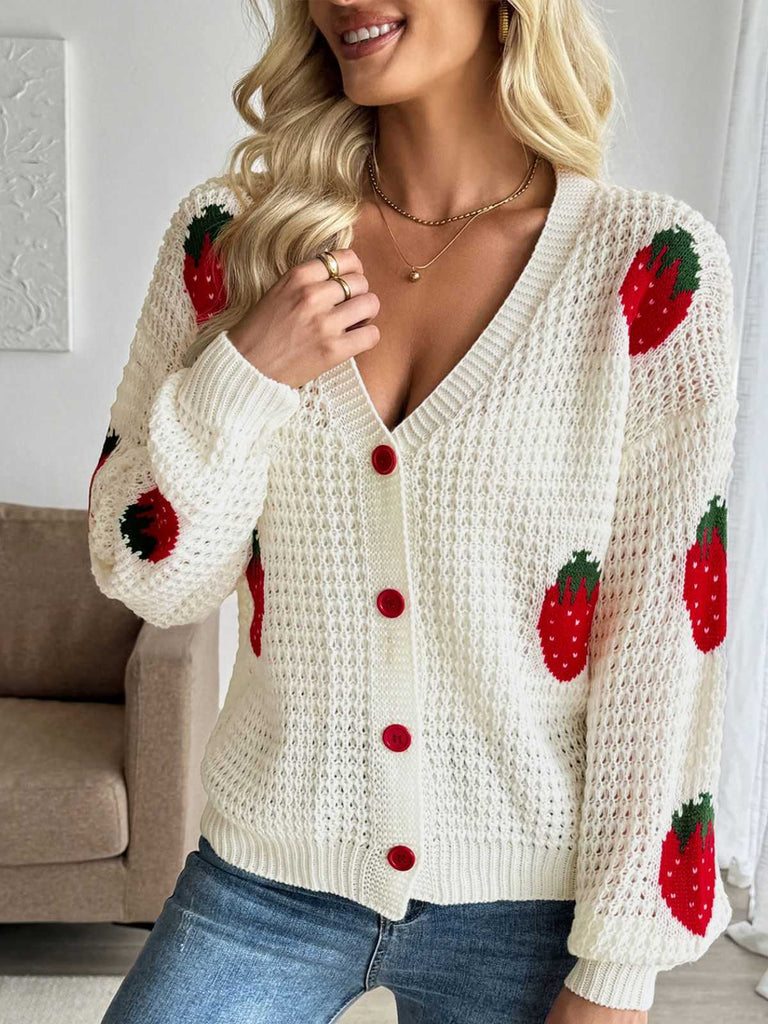 Cardigan beige en tricot fraise col v des années 1950