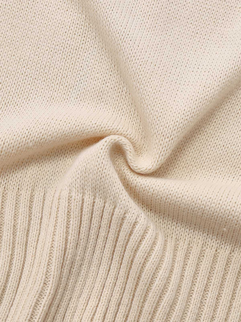 Haut tricoté sans manches beige à revers des années 1950