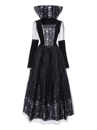 Robe noire en maille à manches longues avec tête de mort des années 1980