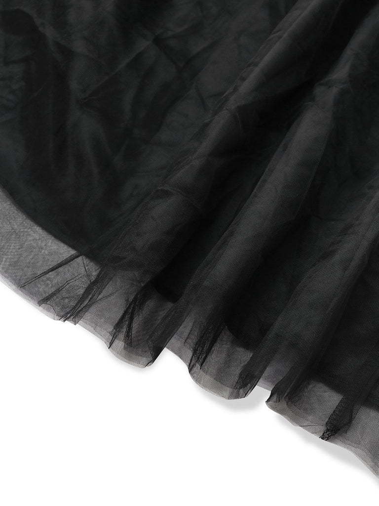 Robe noire en maille à plumes 3D unie des années 1930