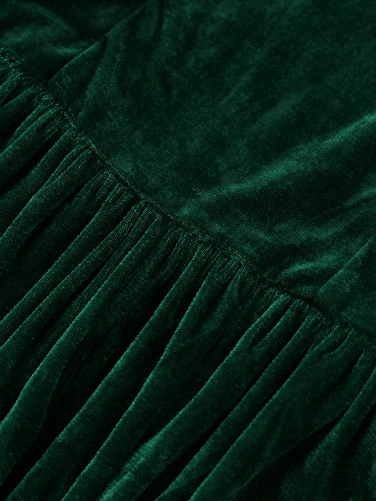 Robe de Noël verte en velours avec cape du Père Noël des années 1930