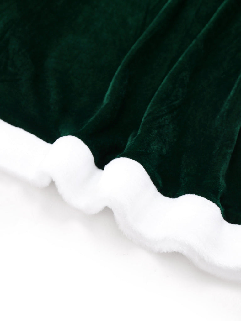 Robe de Noël verte en velours avec cape du Père Noël des années 1930