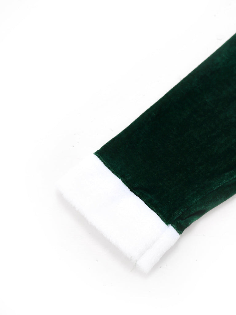 Robe de Noël verte en velours avec cape du Père Noël des années 1930