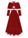 Robe de Noël rouge en velours avec cape du Père Noël des années 1930