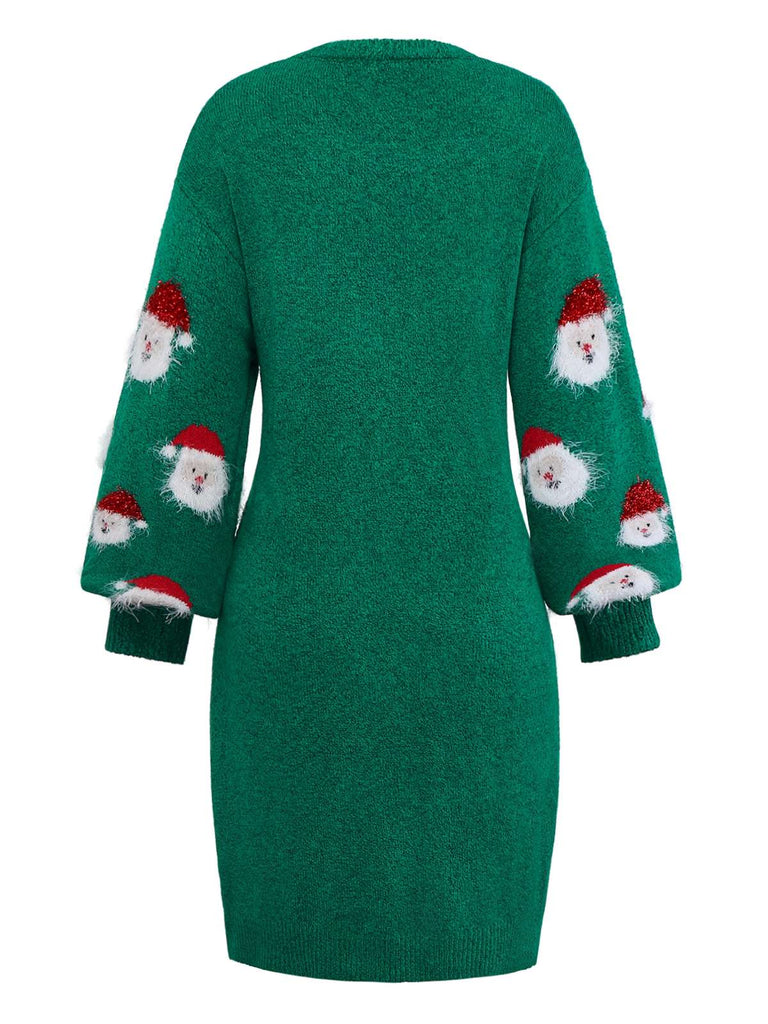 Robe pull verte de Noël motif le Père Noël des années 1960