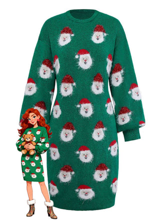 Robe pull verte de Noël motif le Père Noël des années 1960