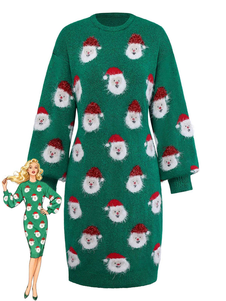 Robe pull verte de Noël motif le Père Noël des années 1960