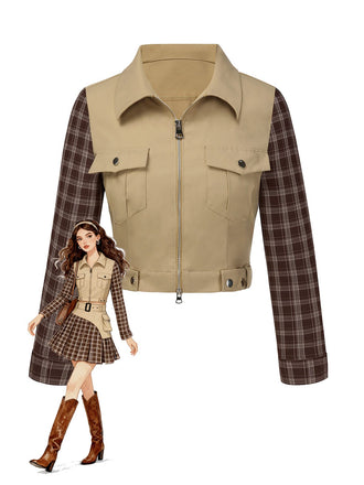 Veste zippée à revers tartan kaki des années 1960