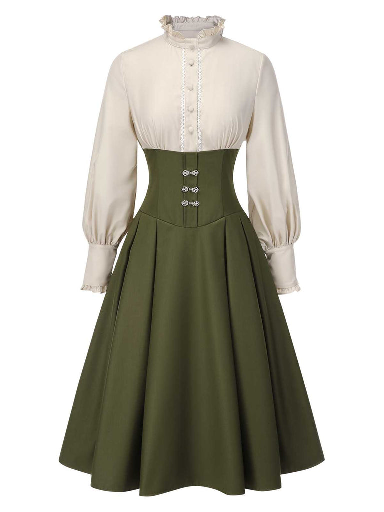 [Pré-vente] Robe à volants bloc de couleur col jabot et nœud victorien des années 1950