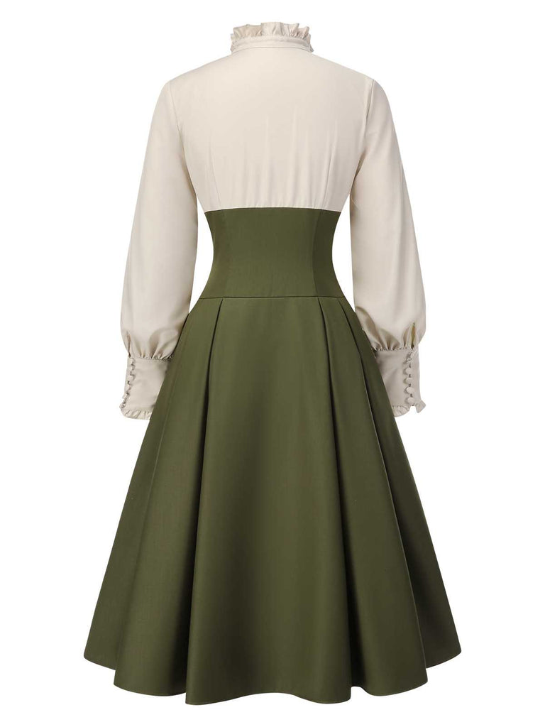 [Pré-vente] Robe à volants bloc de couleur col jabot et nœud victorien des années 1950