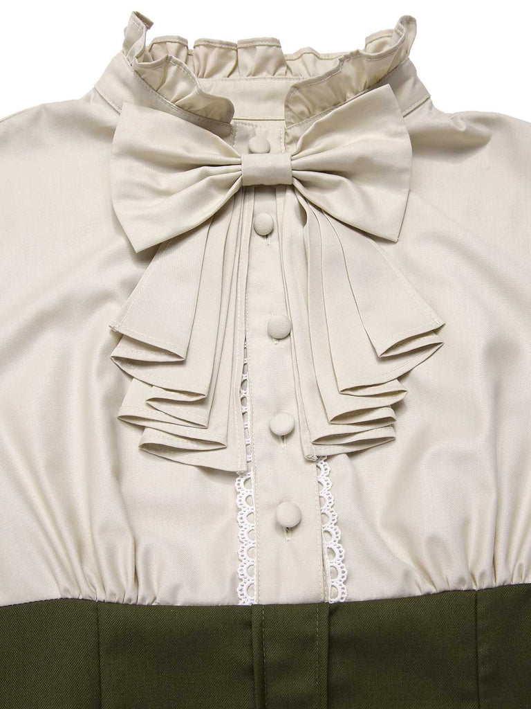 [Prévente] 2PCS robe vertes victoriennes col jabot et nœud et cape courte années 1950