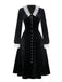 [Pré-vente] Robe en velours noir col en V et revers en dentelle des années 1940