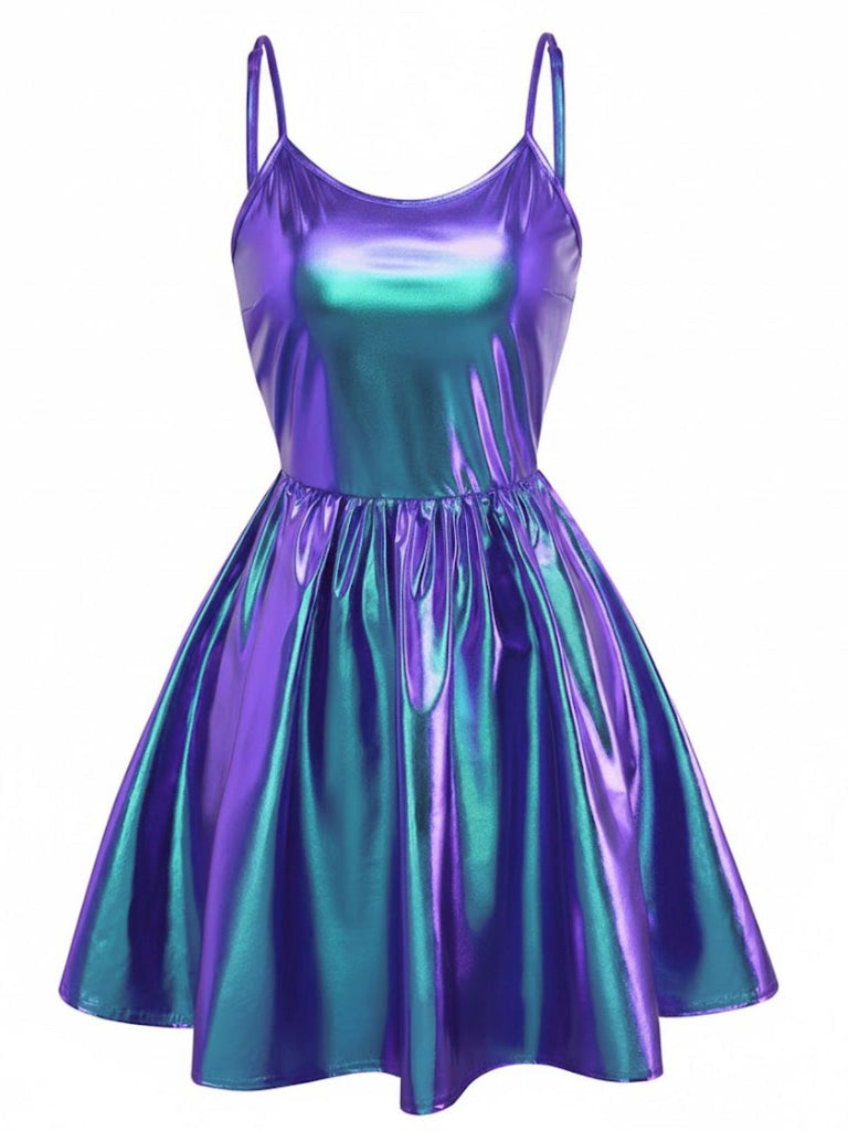 Robe de soirée à fines bretelles métallisées années 1980