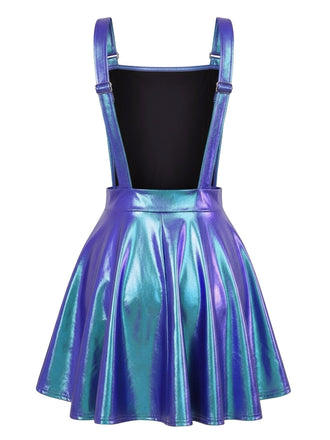 Robe à bretelles métallisée holographique bleue années 1970