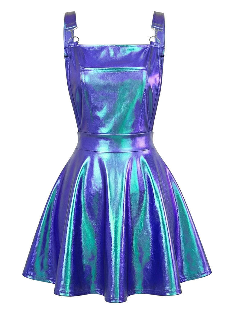 Robe à bretelles métallisée holographique années 1970