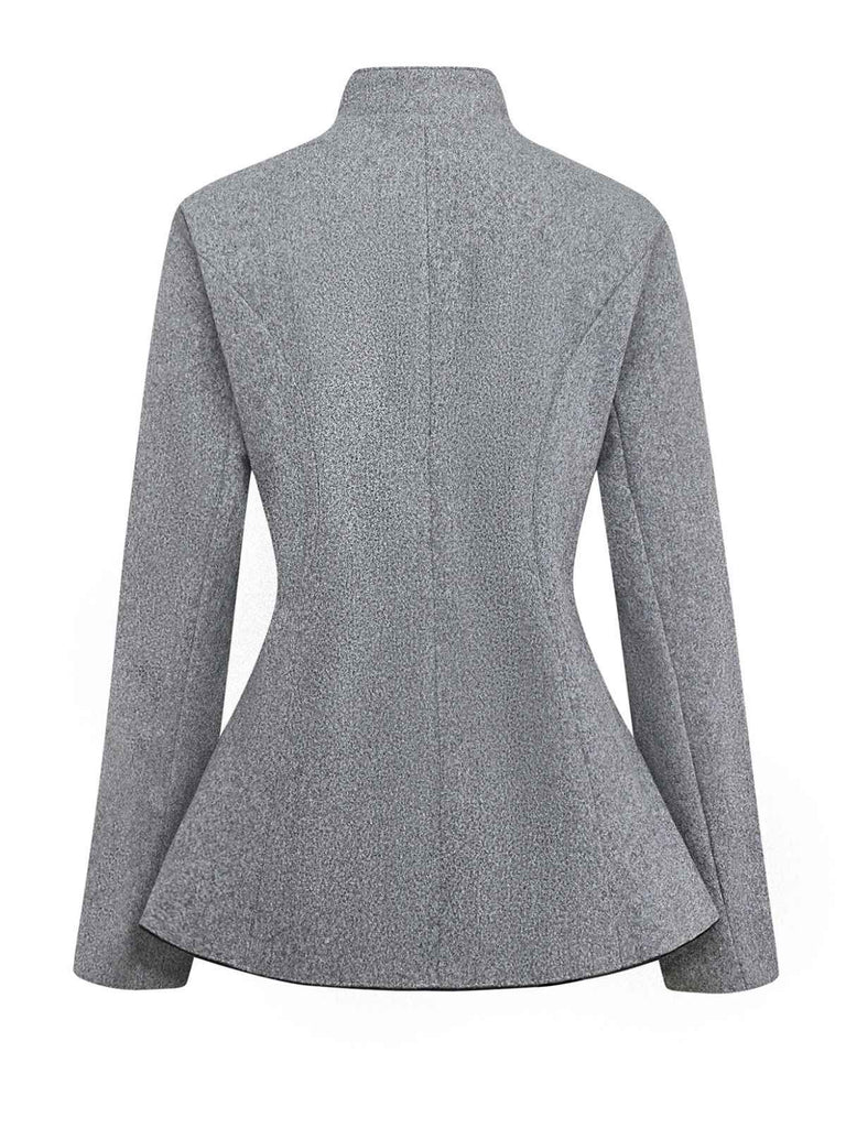 Veste grise à boutons et col montant en fausse laine années 1940