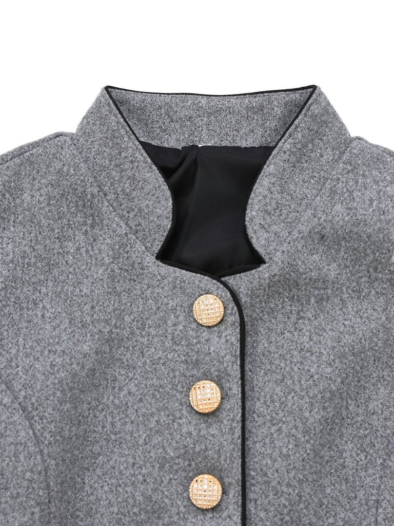 Veste grise à boutons et col montant en fausse laine années 1940