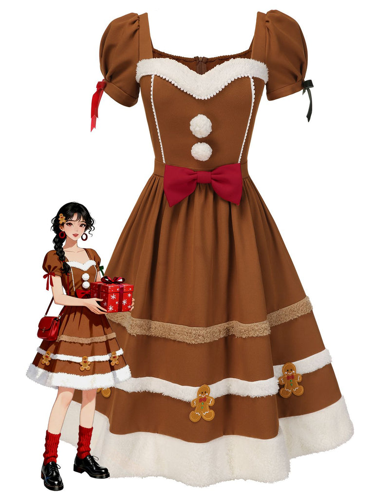 [Pré-vente] Robe en peluche bonhomme en pain d'épice couleur curcuma des années 1950