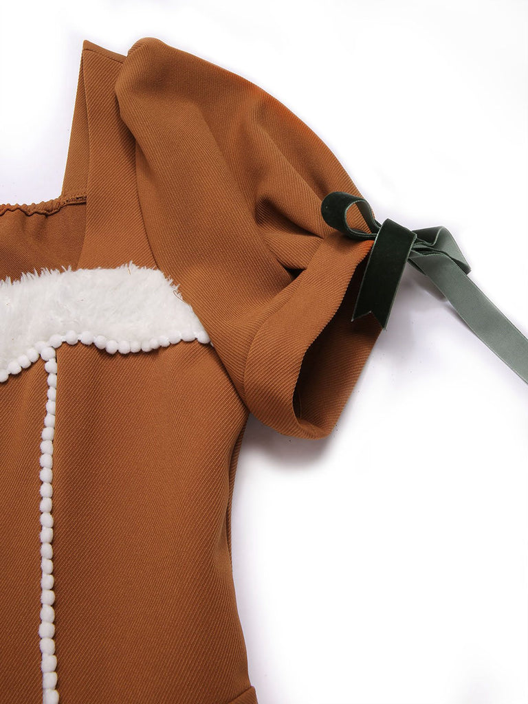 [Pré-vente] Robe en peluche bonhomme en pain d'épice couleur curcuma des années 1950