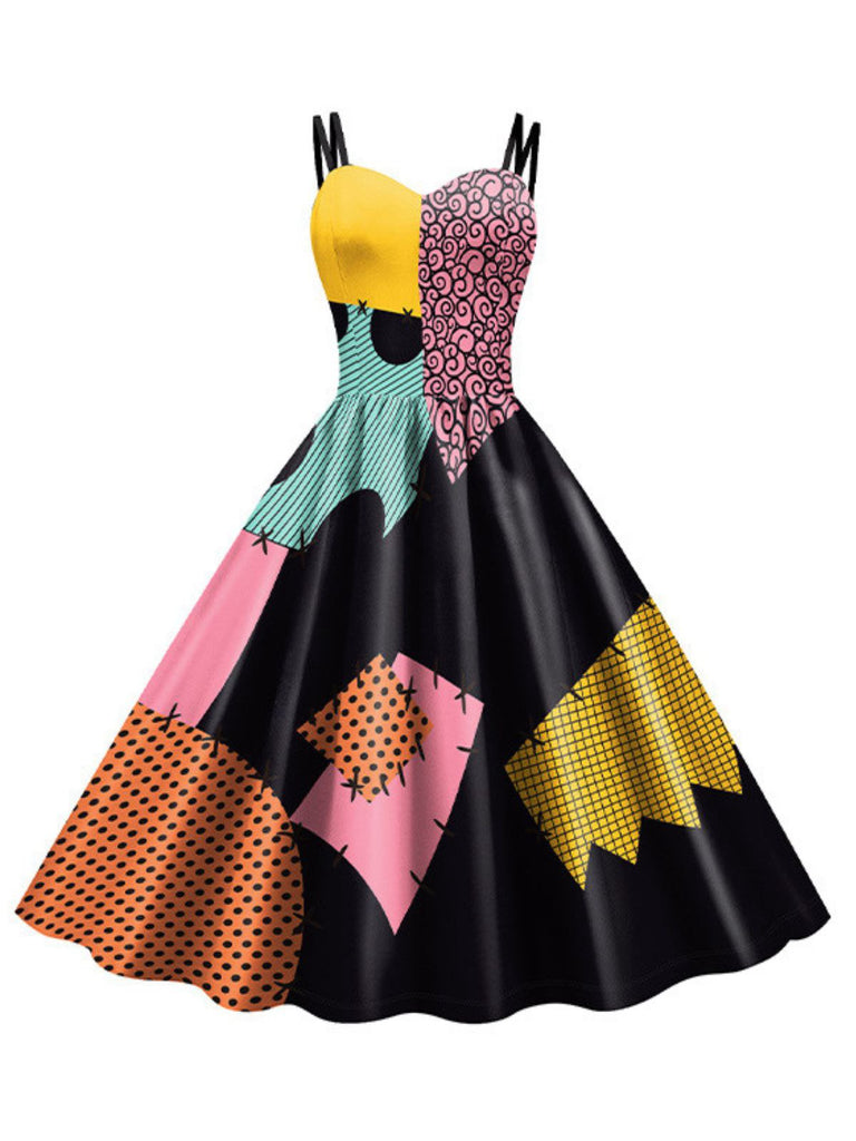 Robe multicolore colorblock Sally de L'Étrange Noël de Monsieur Jack des années 1950