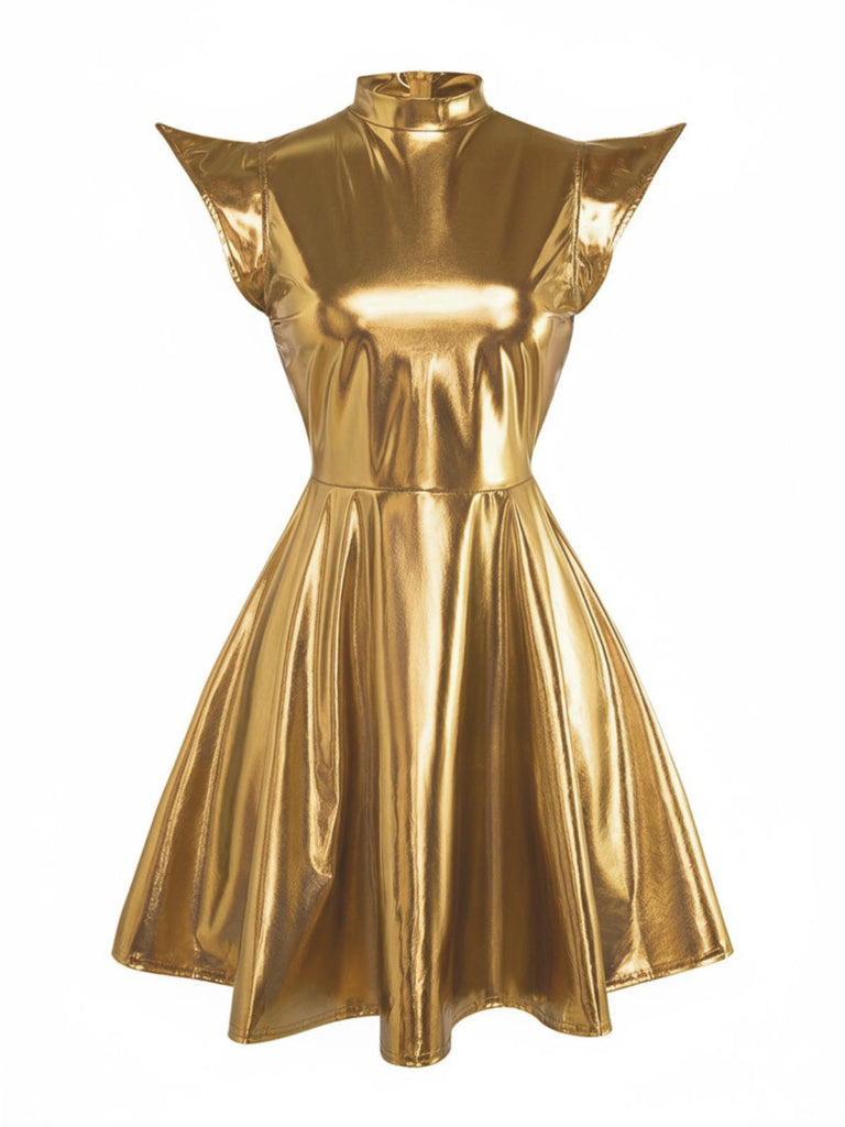 Doré Robe mini de soirée futuriste métallisée années 1980