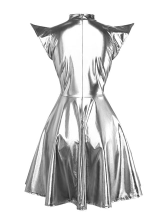 Robe mini argent de soirée futuriste métallisée années 1980