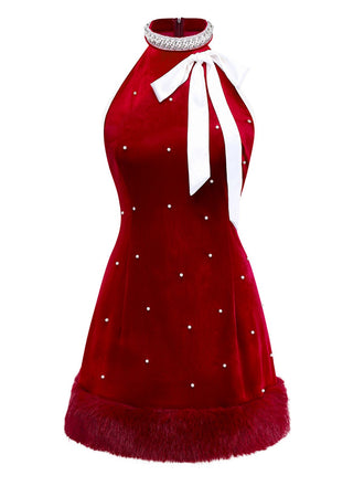 [Prévente] Robe de Noël rouge à franges de perles années 1960
